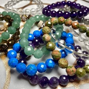 Lot of 9 Stretchy Semiprecious Gemstone Bracelets